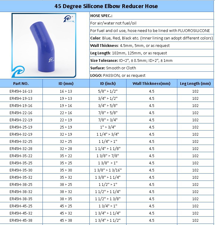 45 Degree Rubber Hose with Double Wire Hose Clamp Elbow Silicone Heat Pipe