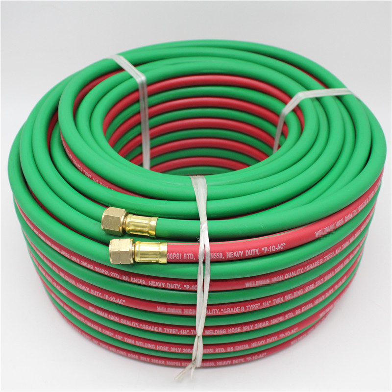 Paishun - 1/4'' x 100FT WP 300psi Twin Welding Rubber Gas Hose Pipe for Cutting Twin Hose with Fittings 8