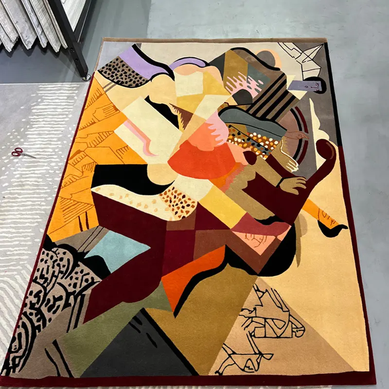 Alfombra de lujo de diseño personalizado de lana tejida a mano para sala de estar. Alfombras grandes y de área tejidas a mano para sala de estar. 1