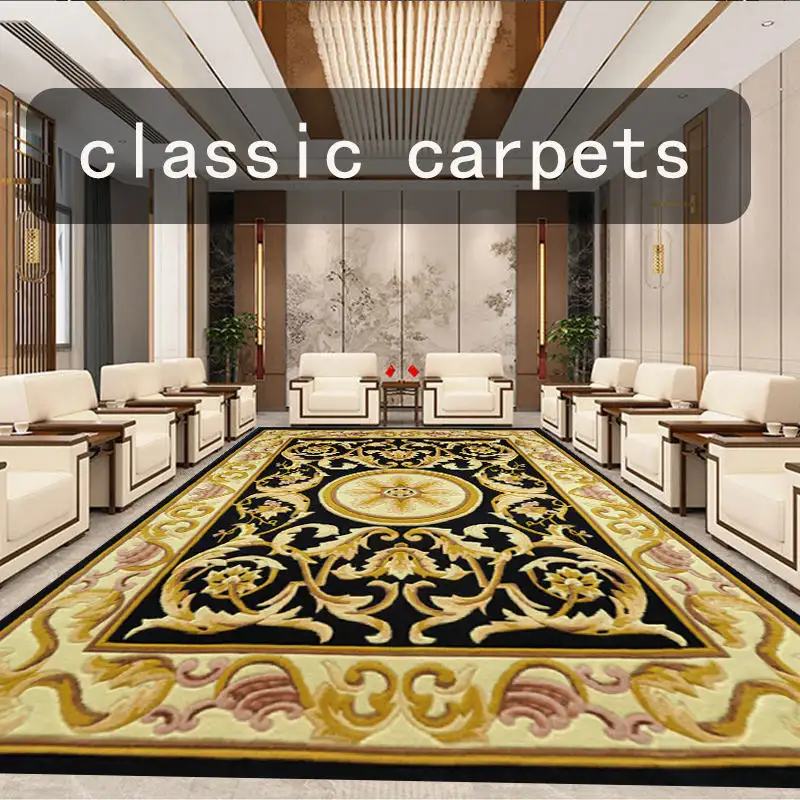 Alfombra de lujo de olefina termofijada, suave y mullida para sala de estar y dormitorio. Alfombra redonda griega dorada. 1