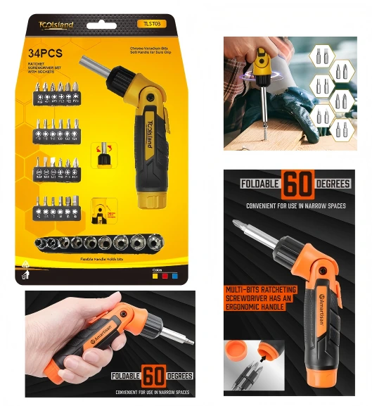 34pcs Ratcheting screwdriver set TLST03 1