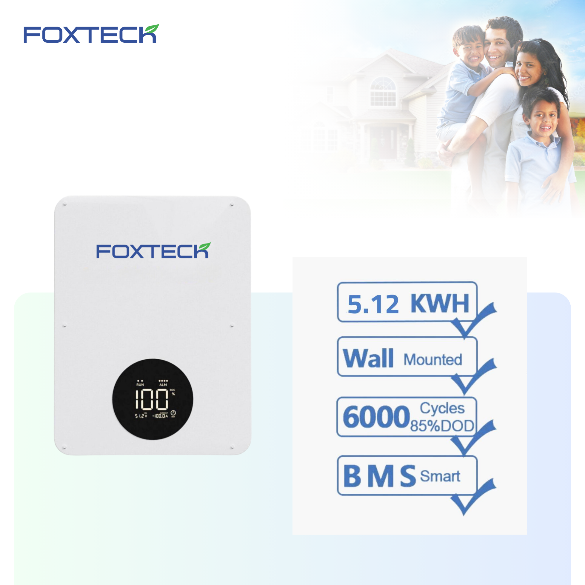 Foxtech 5Kwh 25.6V 200Ah Solar batteries Wall-mounted Type Lifepo4 lithium Ion battery for Home 7
