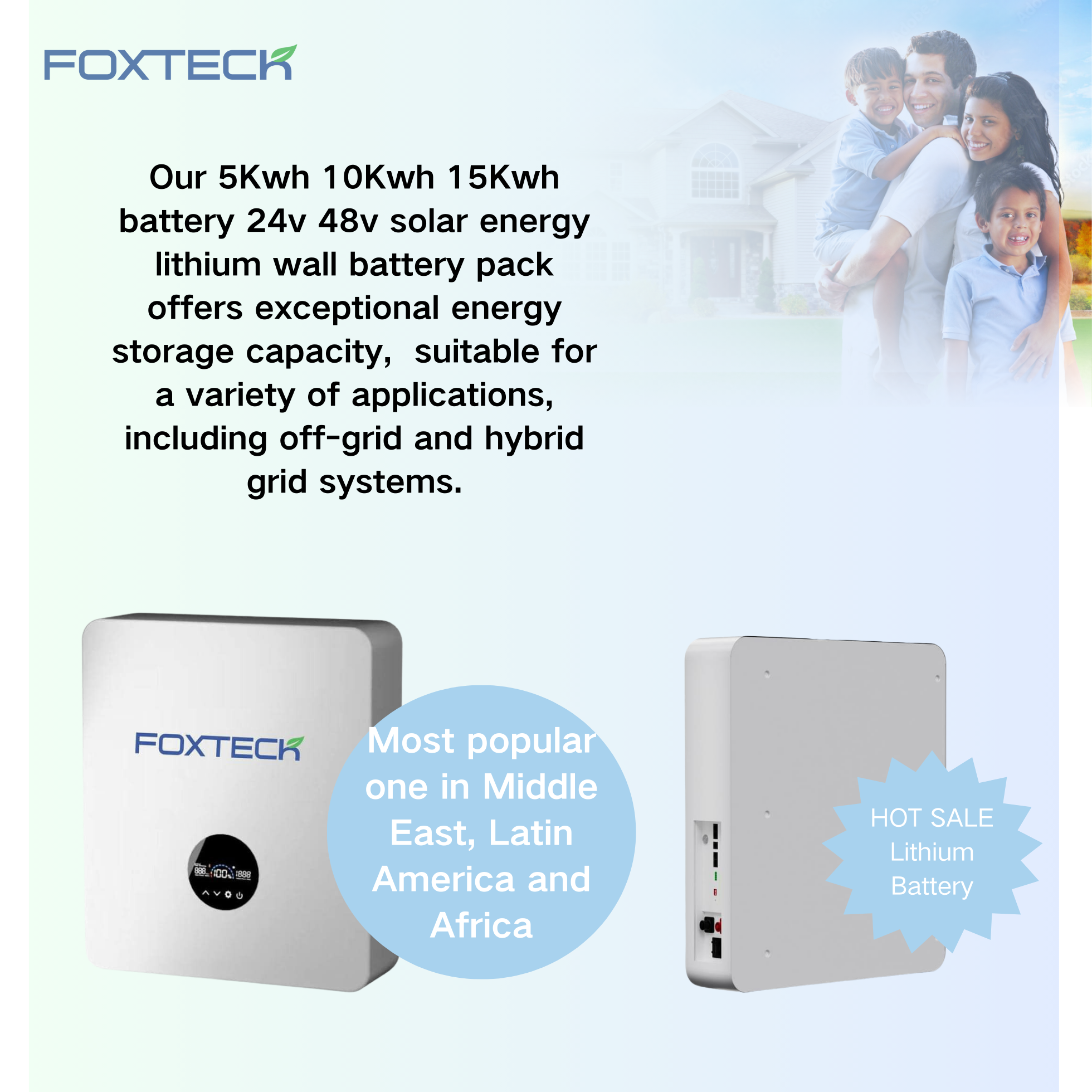Foxtech 5Kwh 25.6V 200Ah Solar batteries Wall-mounted Type Lifepo4 lithium Ion battery for Home 10