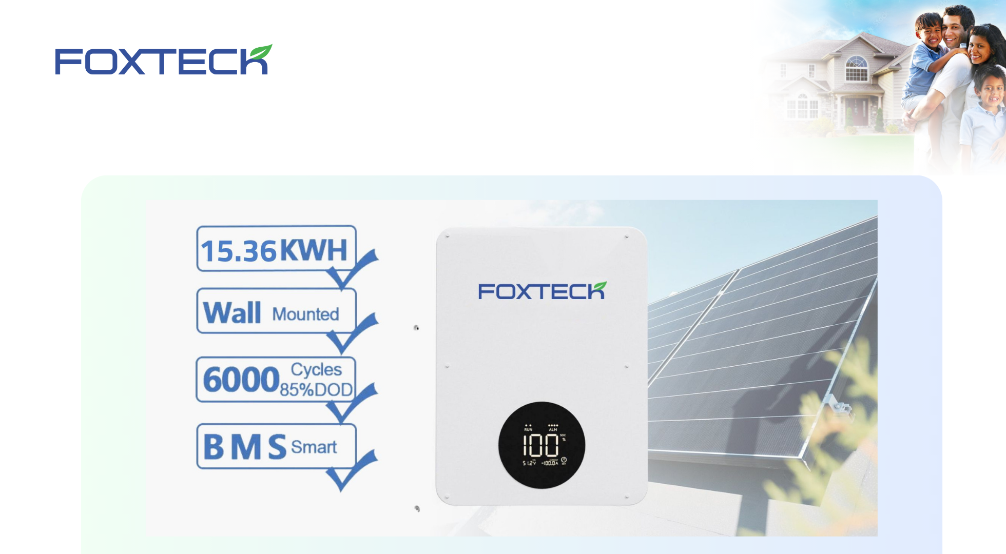 Foxtech Wall Mounted 15KWH 51.2V 300Ah Power Wall Battery 6000+ Cycles Lithium-ion Battery Para sa Sambahayan 2