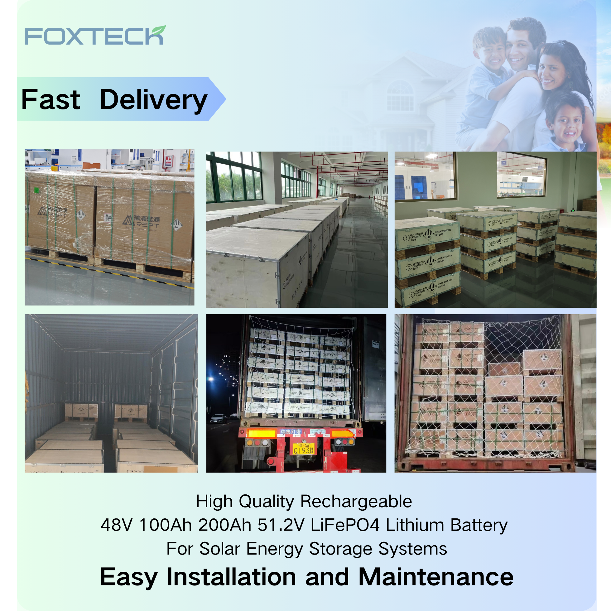 Foxtech Wall Mounted 15KWH 51.2V 300Ah Power Wall Battery 6000+ Cycles Lithium-ion Battery For Household 15