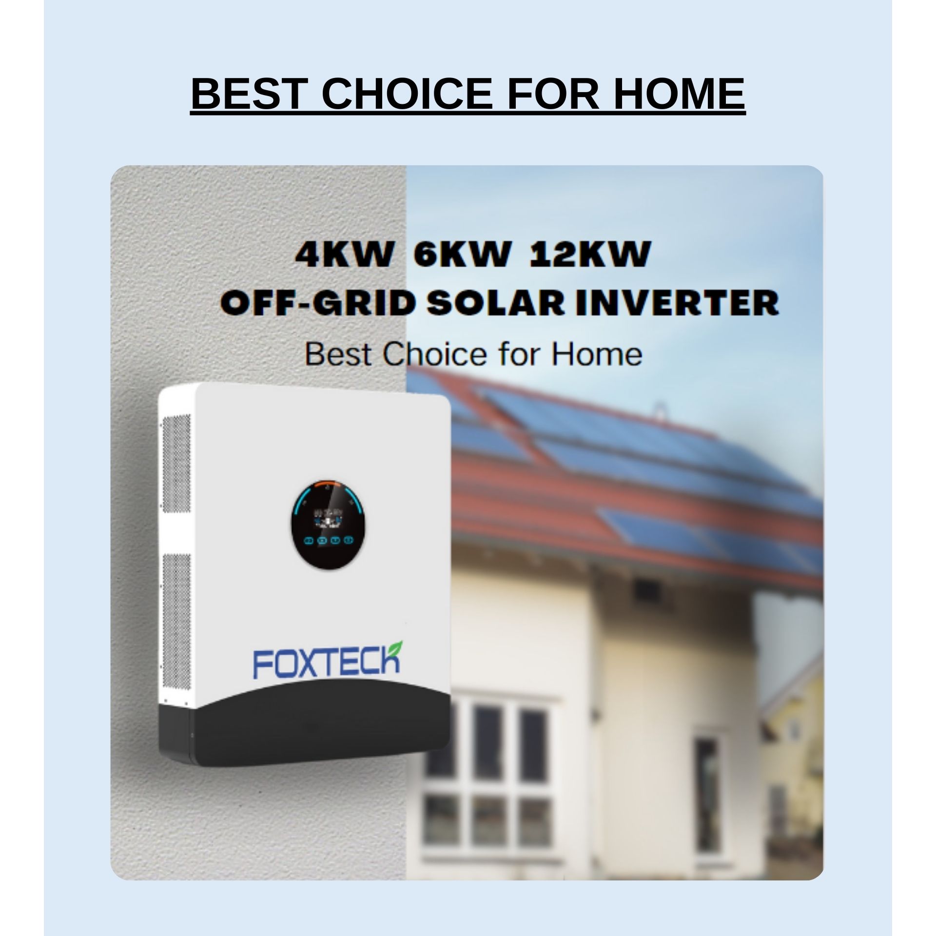 Onduleur solaire hors réseau Foxtech 4/6/12 kW, monophasé/divisé, compatible avec les systèmes monophasés et biphasés américains, MPPT et BMS intégrés, fonctionnement en parallèle. 13