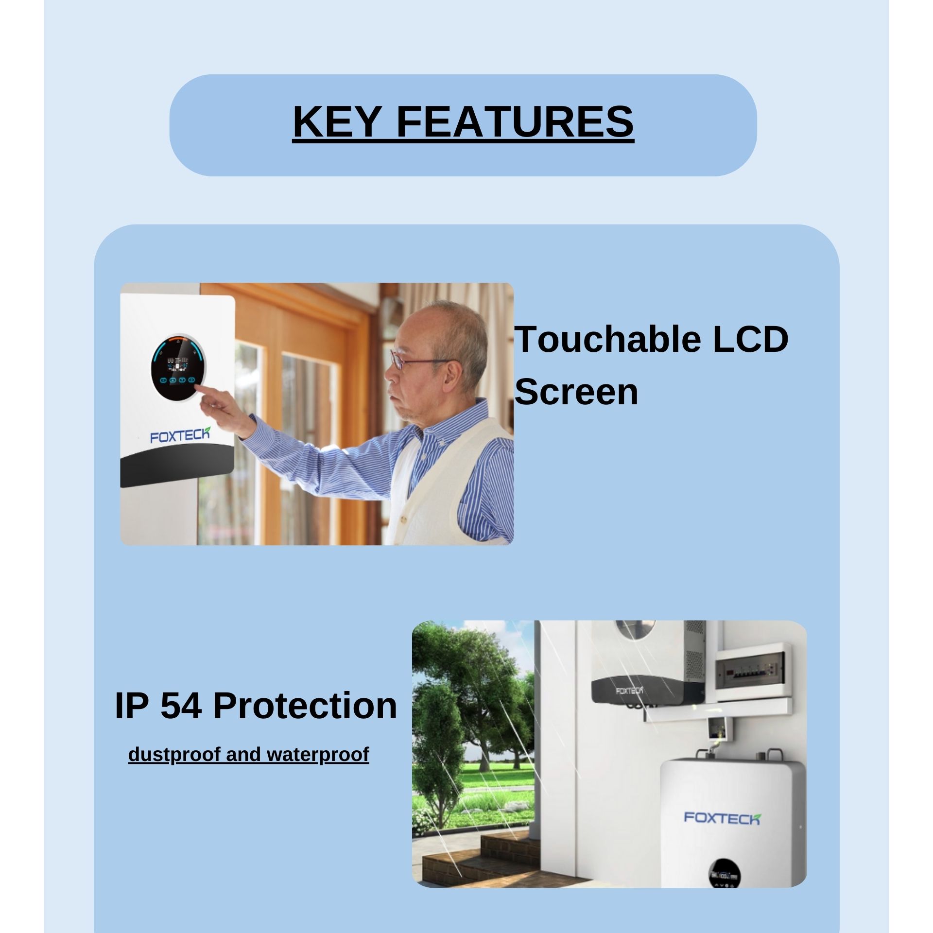 Onduleur solaire hors réseau Foxtech 4/6/12 kW, monophasé/divisé, compatible avec les systèmes monophasés et biphasés américains, MPPT et BMS intégrés, fonctionnement en parallèle. 11