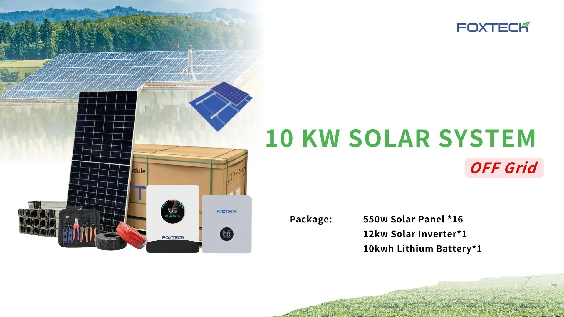 Foxtech 10kw Home Solar System Whole System Installation DIY Solar Energy OFF GRID Inverter 51.2V Lithium Battery 1
