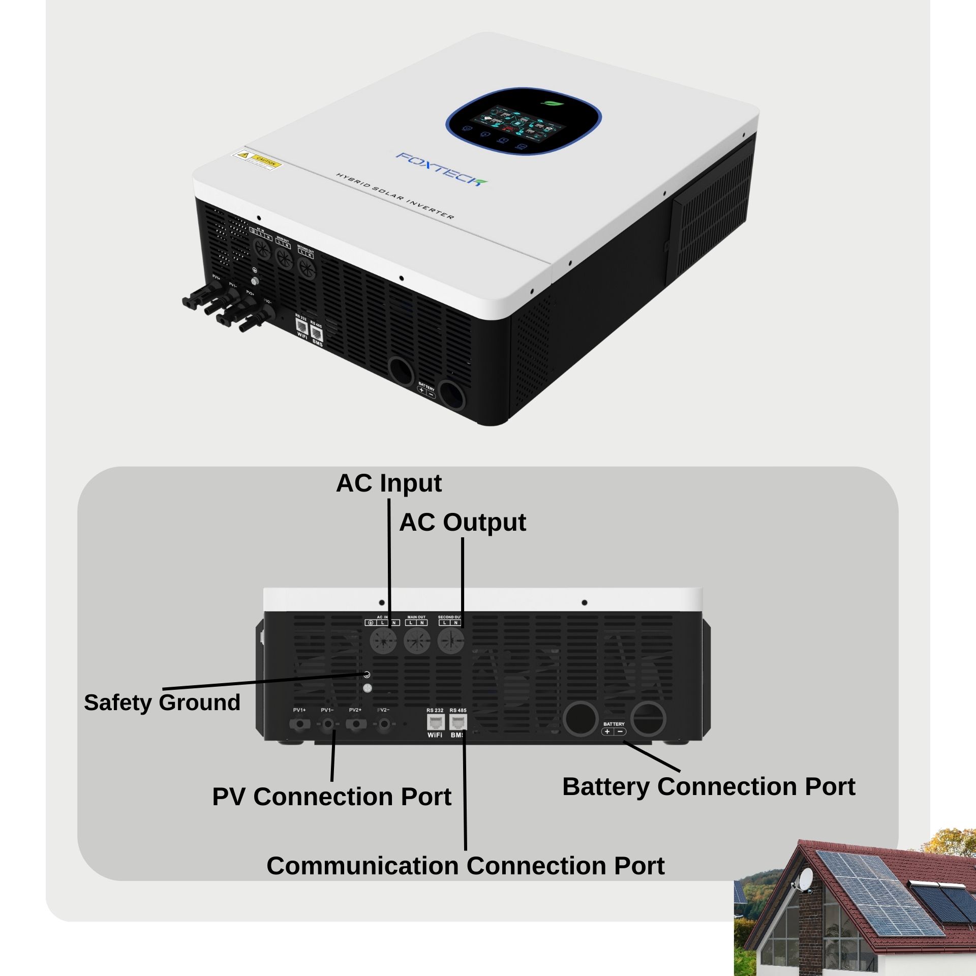 Foxtech 8.2/10.2kw On/Off Grid Hybrid Solar Inverter Pure Sine Wine Single Phase DC to 220/230/240Vac Built-in MPPT 8
