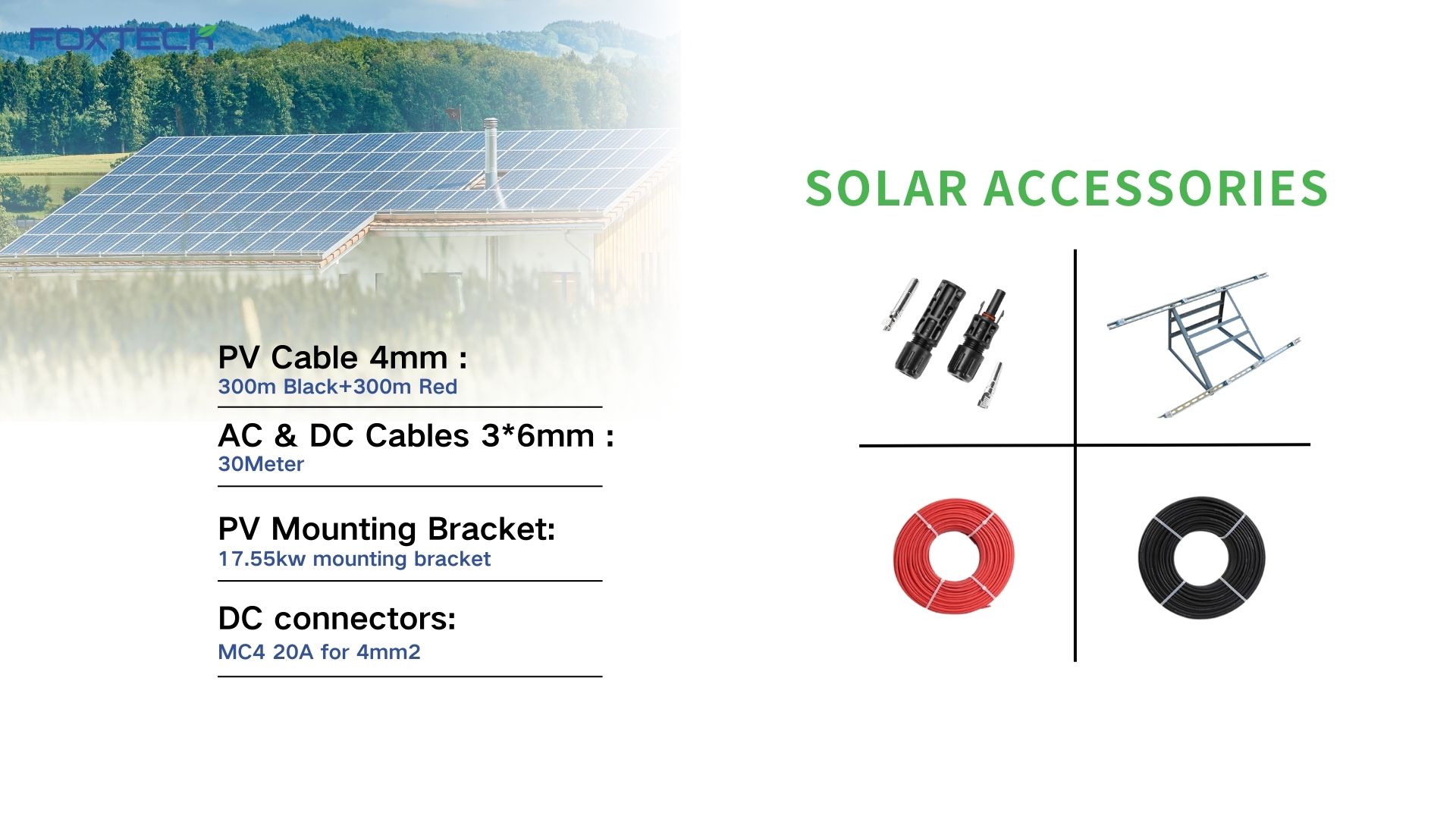 Foxtech 10kw Home Solar System Buong Pag-install ng Sistema DIY Solar Energy OFF GRID Inverter 51.2V Lithium Battery 6