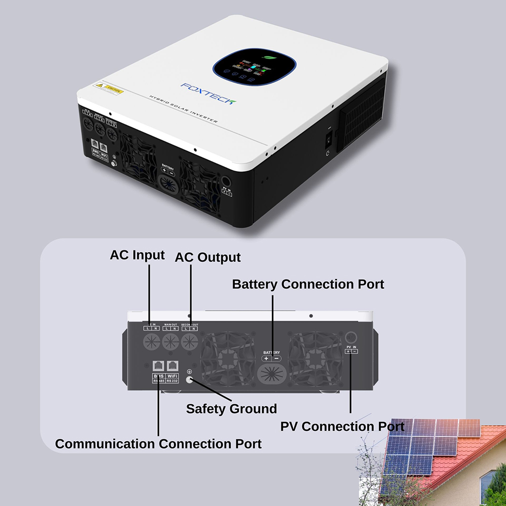 Foxtech 3.6/4.2/6.2kw On/Off Grid Solar Inverter Pure Sine Wine Single Phase DC to 220/230/240Vac Built-in MPPT for Home 8