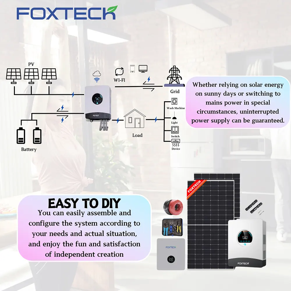 محول الطاقة الشمسية الهجين من فوكستك بقدرة 4 كيلوواط، مقاوم للماء بمعيار IP54، مزود بوحدة تتبع نقطة الطاقة القصوى (MPPT) بقدرة 120 أمبير 5