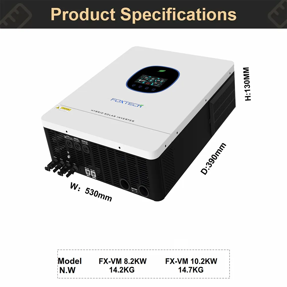 Foxtech Solar DC-AC Inverter w/ 120A MPPT & LCD Display - 8.2KW & 10.2KW 4