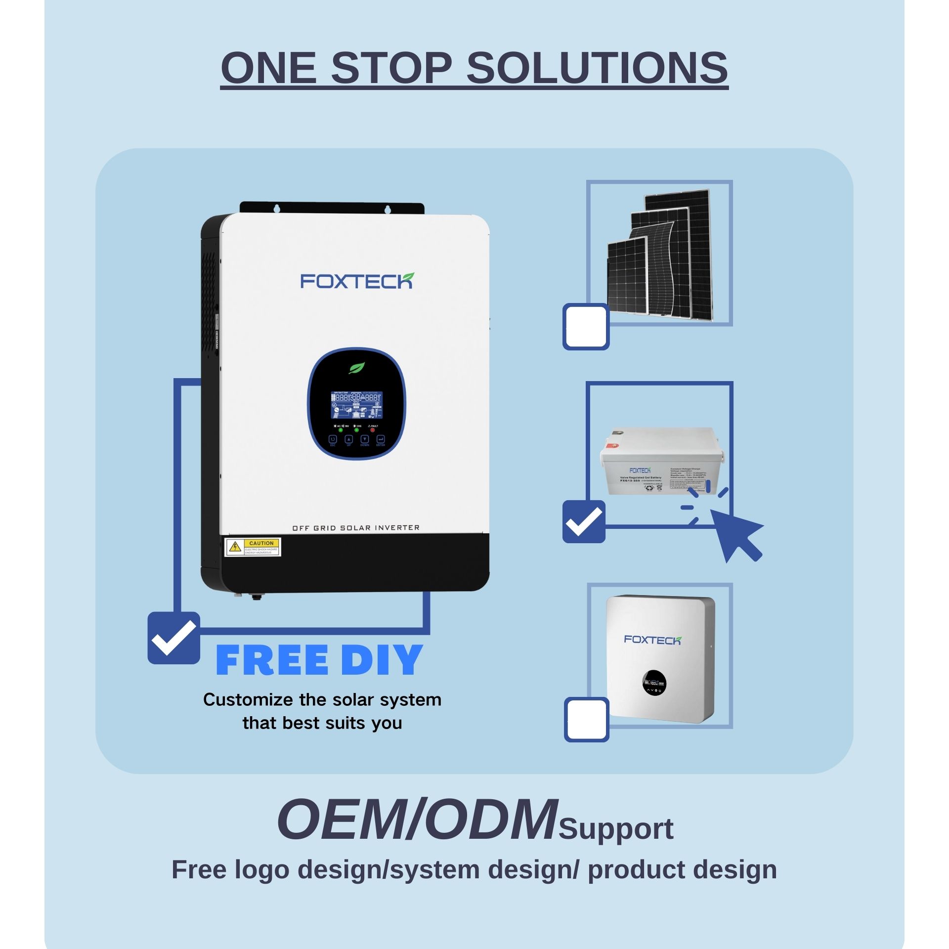 Foxtech1.8/ 3.0/3.8/ 6.2kw Off-grid Solar Inverter Built-in MPPT Single Phase compatible with Lithium/ Lead-acid Battery 10