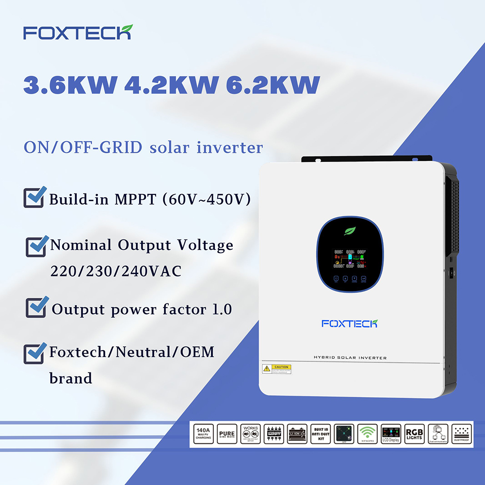 Foxtech Hot-Sell Eco Series Hybrid 3.6/4.2/6.2 kw Solar Inverter Power Converter DC-AC Inverter for Home System 8