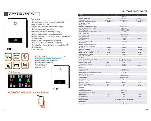 Foxtech Solar On Off Grid 7.2kw 8.2kw 10.2kw Pure Sine Wave Solar Inverter High Efficiency Hybrid Inverter for home 8