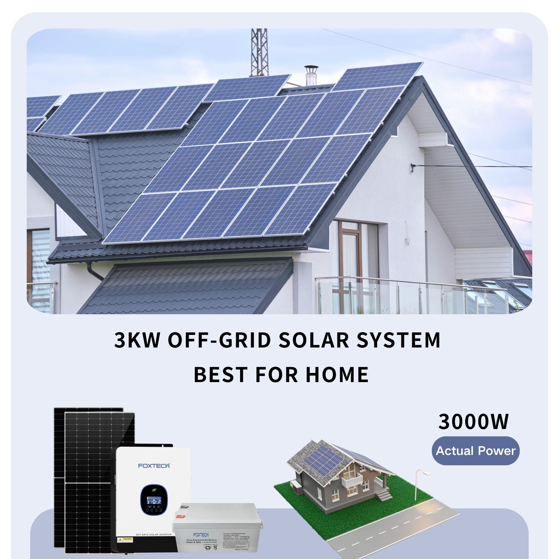 Foxtech 3kw Off Grid Solar System One-Stop Solution Energy Supply PV System for Home 7
