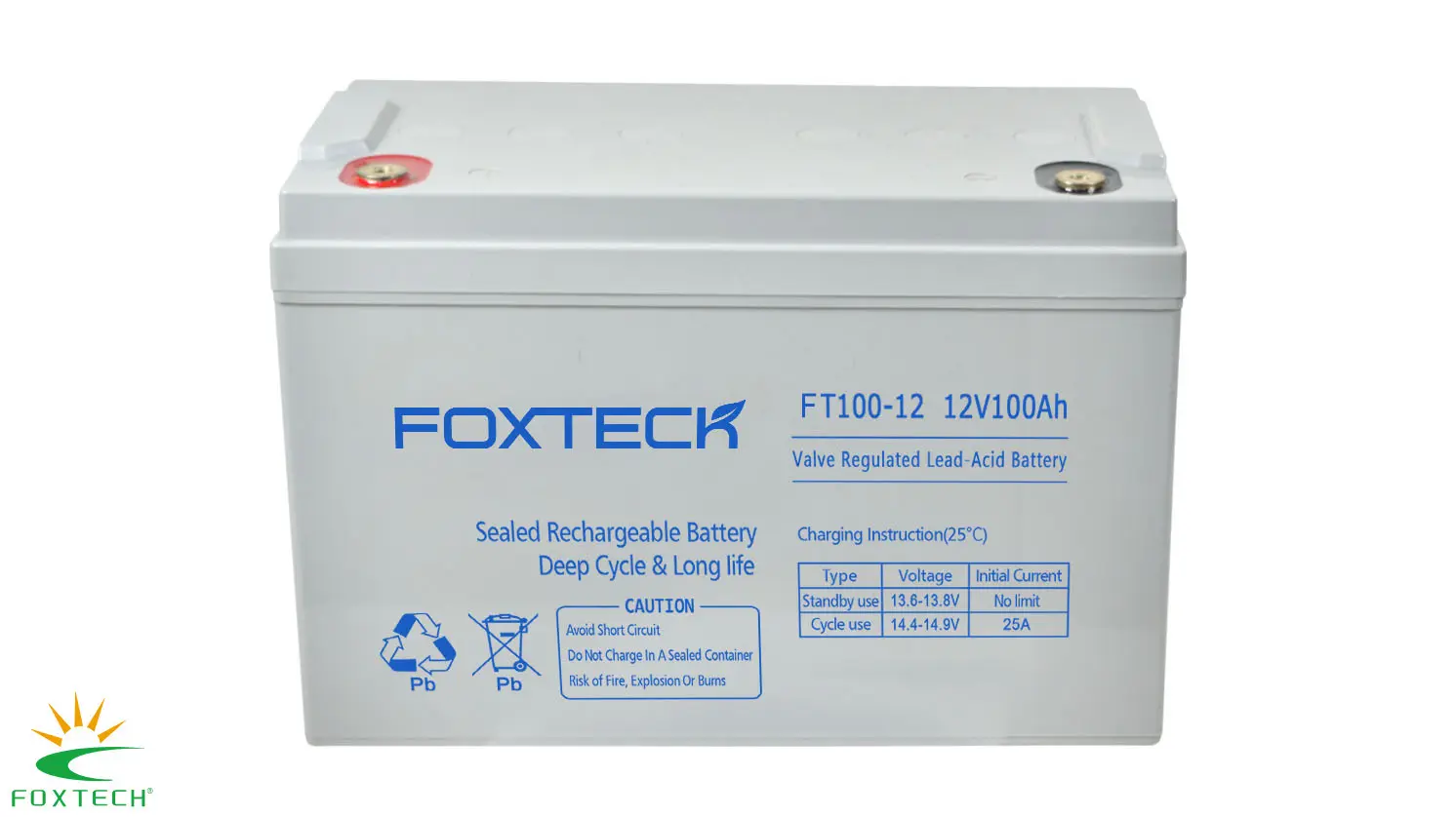 Ắc quy axit chì chu kỳ sâu di động Foxtech 12V 100Ah dành cho năng lượng mặt trời và gia đình. 1
