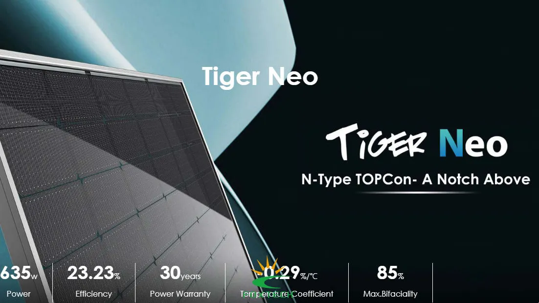 Painel solar bifacial de vidro duplo de 630 W com células de 182 x 182 mm. 1