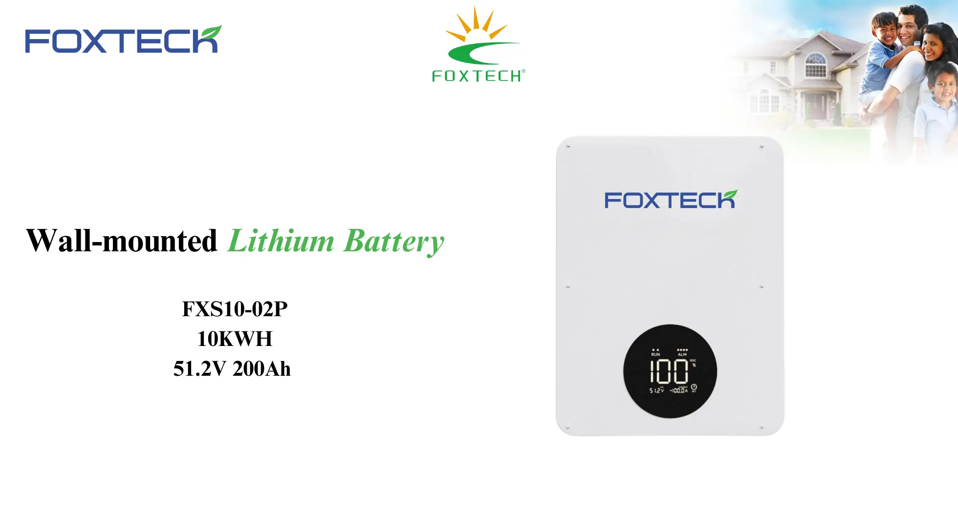 Foxtech Solar Lithium Wall Battery Pack with RS485 Communication Port - 10240Wh/51.2V/200Ah, UN38.3/MSDS/UL1973/IEC62619, 5-Year Warranty 1