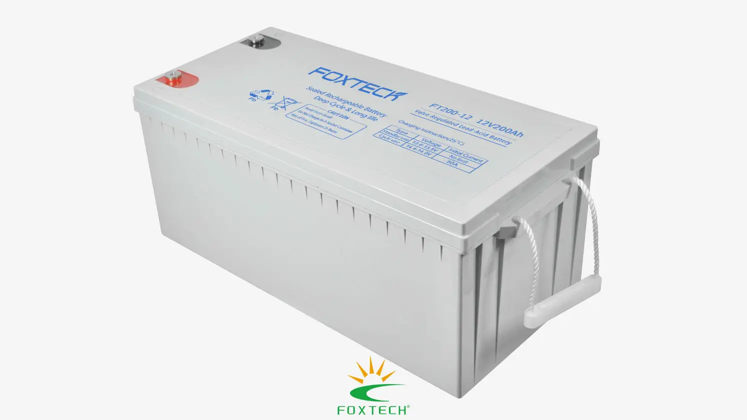 بطارية فوكستك 12 فولت 200 أمبير/ساعة محكمة الإغلاق من الرصاص الحمضي لتخزين الطاقة الشمسية - قم بتشغيل أنظمة الطاقة الشمسية الخاصة بك بكفاءة باستخدام هذه البطارية ذات الدورة العميقة. 1