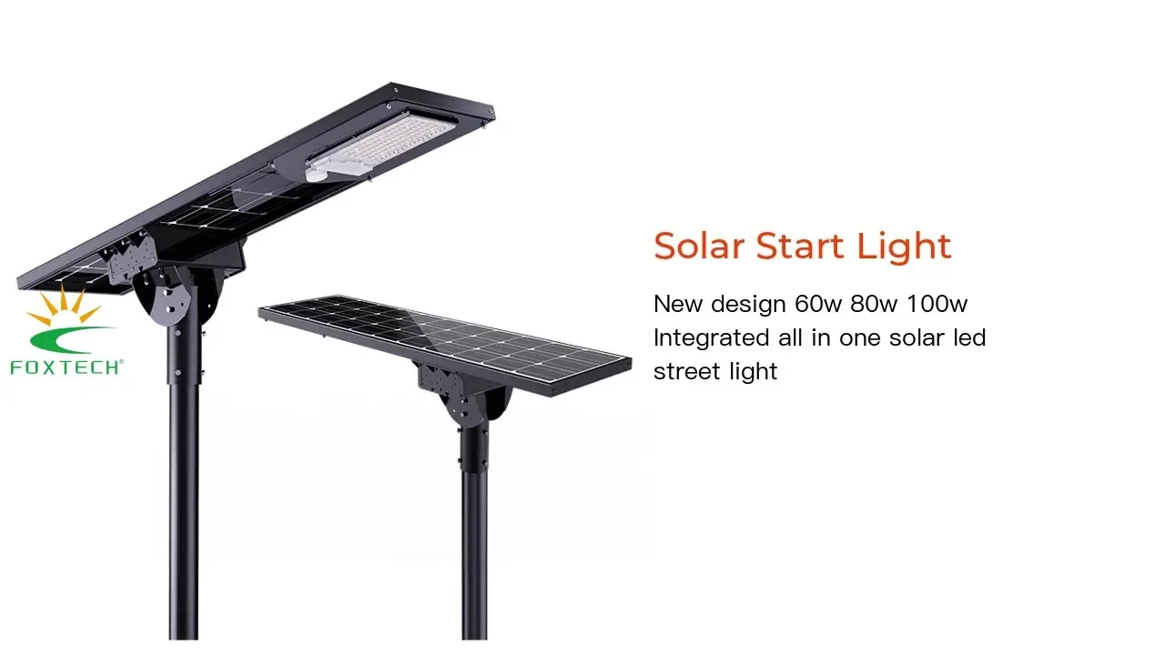 مصباح شارع ذكي يعمل بالطاقة الشمسية - 60 واط/80 واط/100 واط، مزود بمستشعر LED بمعيار IP65 1