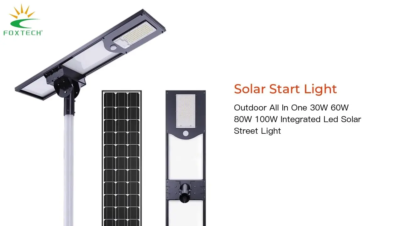 Foxtech 100W Integrated Solar Street Light - High Brightness, Wide Angle, Remote Control, Long Lifespan 1