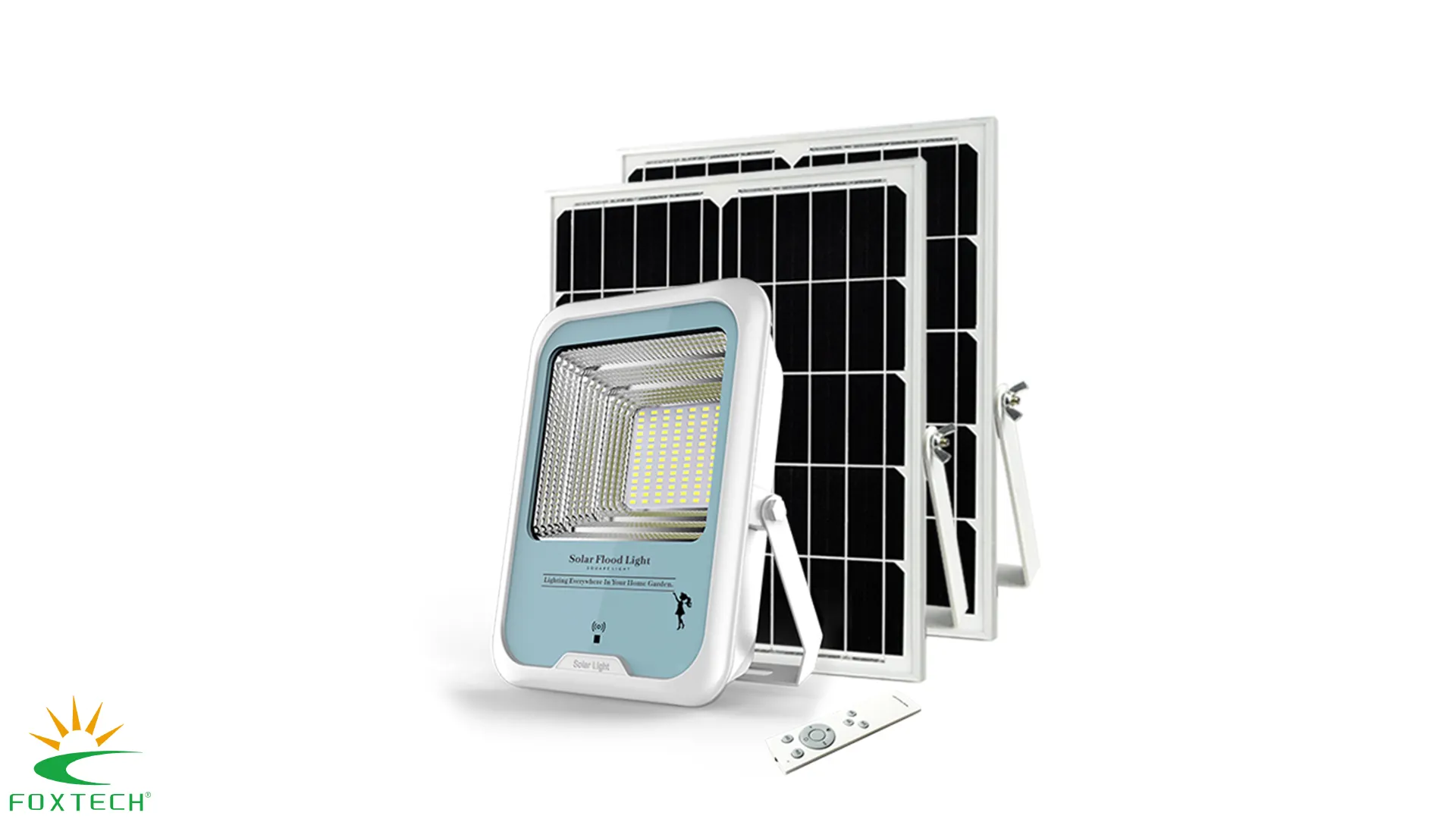 Refletor solar inteligente Foxtech: design moderno, 7 modos de iluminação, painéis de alta eficiência e bateria de longa duração. 1