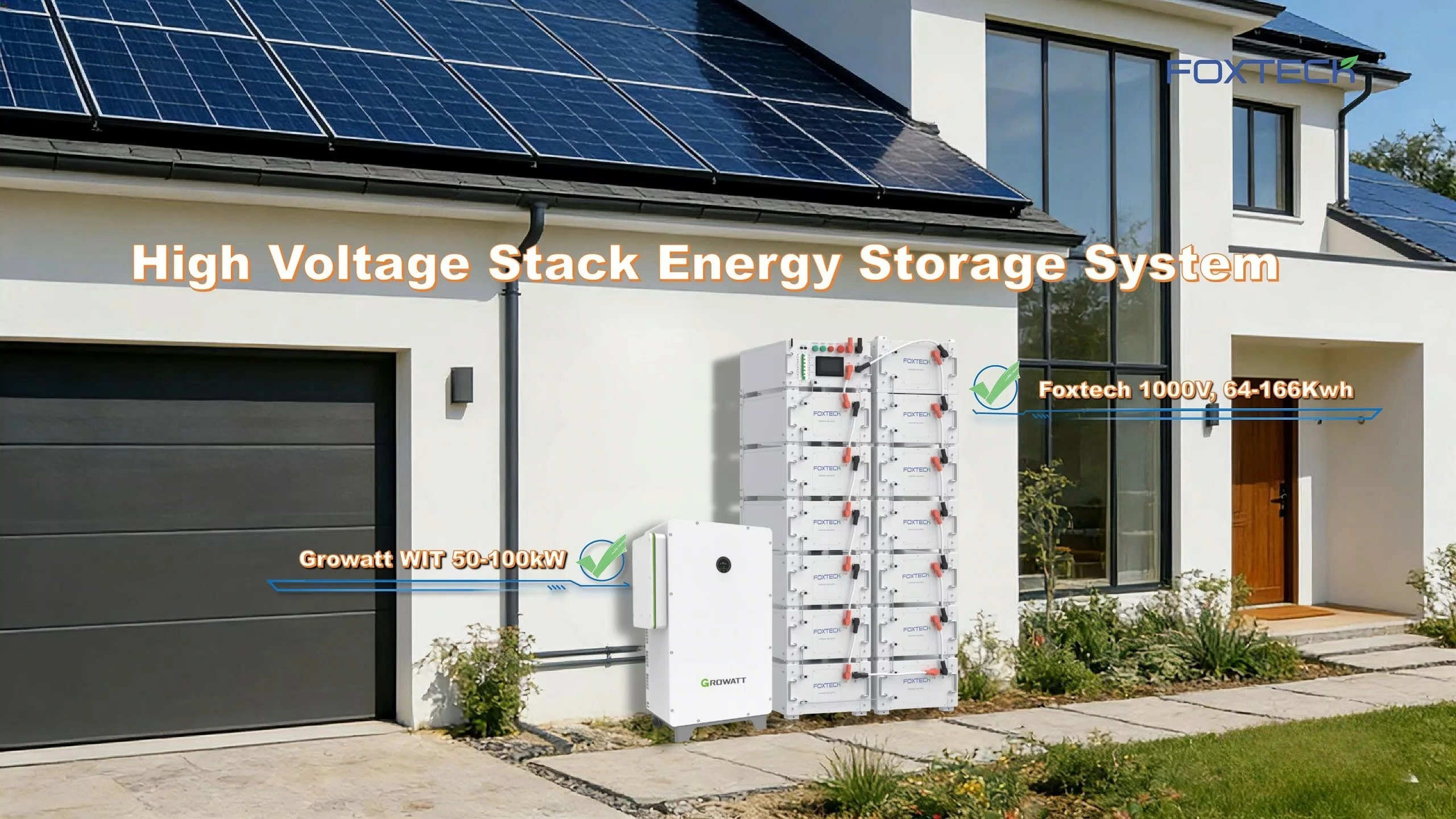 Foxtech 64-166.4kWh 1000V High Voltage Stackable Residential Battery System A-Grade LiFePO4 Battery for home 1