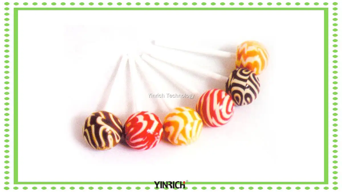 全自動棒棒糖填充生產線，帶棒棒插入裝置 - 雙色條紋，中央灌裝，PLC控制 - 棒棒糖製造商的理想之選 1