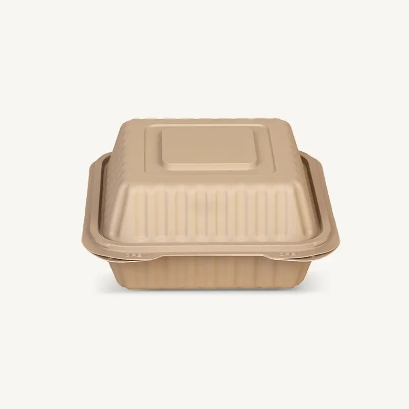 ZSS-HB7C Square BioBamboo Disposable Bamboo Hamburger Box Lunch Box 1