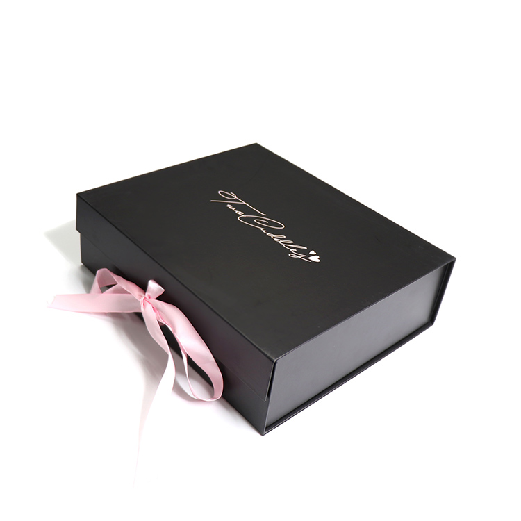 Custom Magnetic Box Black Rigid Flat Luxury Magnetic Folding Cardboard Paper Gift Box With Ribbon 6