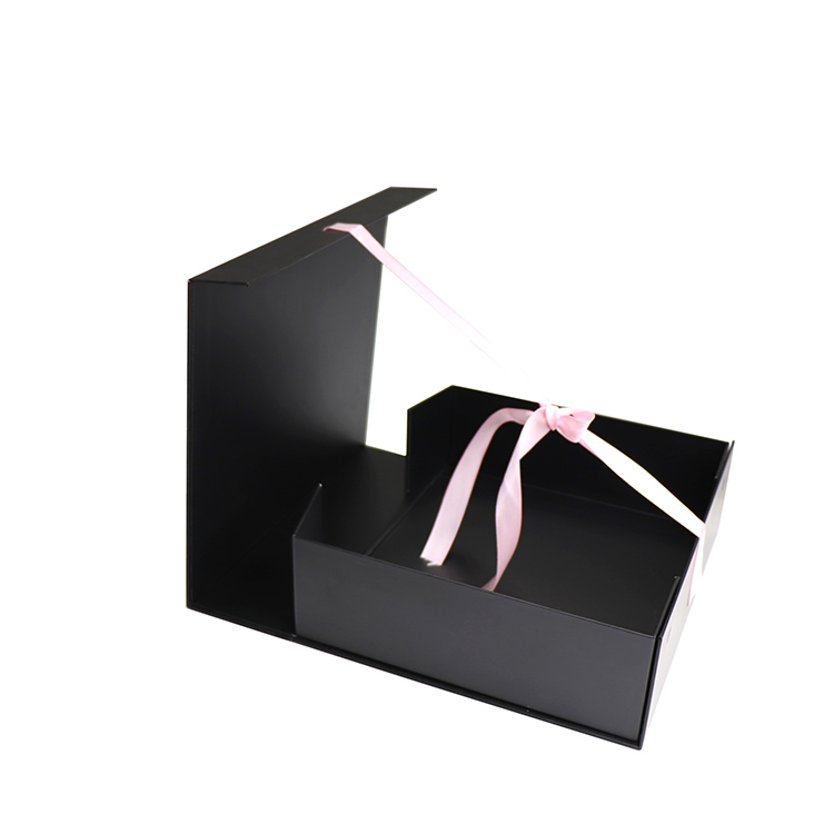 Custom Magnetic Box Black Rigid Flat Luxury Magnetic Folding Cardboard Paper Gift Box With Ribbon 7