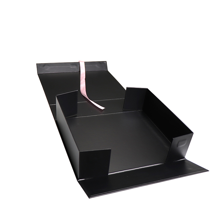 Custom Magnetic Box Black Rigid Flat Luxury Magnetic Folding Cardboard Paper Gift Box With Ribbon 8