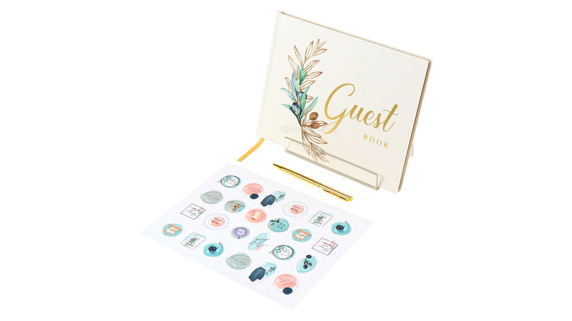 Wedding Guest Book Hardcover Notebook Printing Sprayed Gold Edges 1