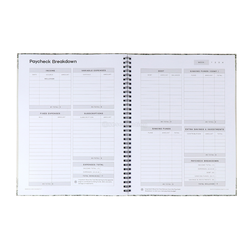 Custom Quarterly Planner Printing Soft Cover Spiral Budget Planner 7