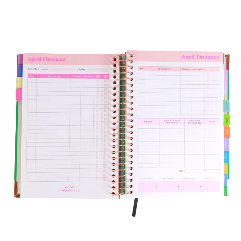 Personalized Agendas Print Hardcover Gold Spiral Finance Planner 8