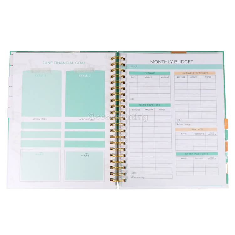 Hardcover Spiral Budget Planner Printing Stickers and Envelopes 8