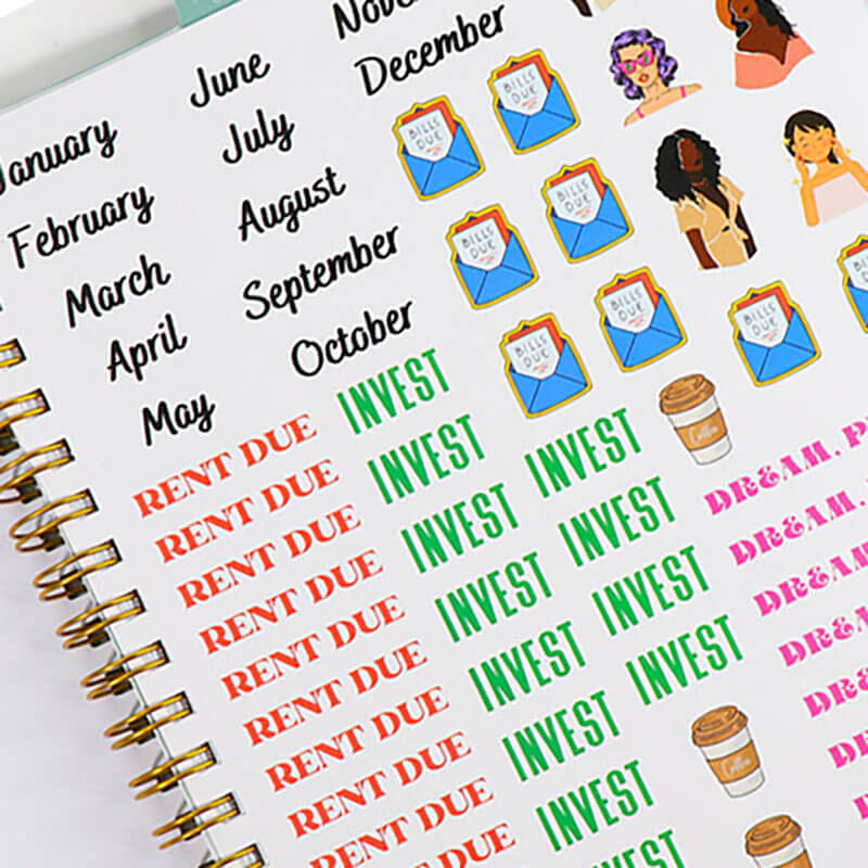 Hardcover Spiral Budget Planner Printing Stickers and Envelopes 9
