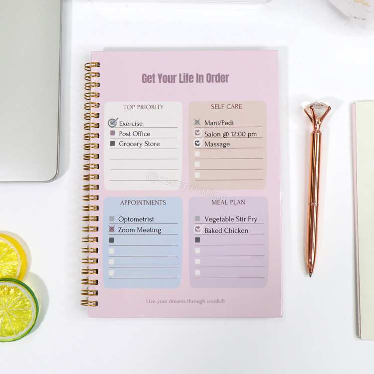 Custom Printing Planner Self Care Planner Spiral Meal Plan Journal 6