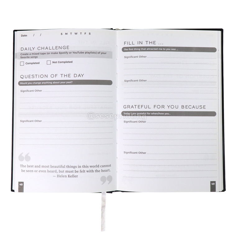 Linen Fabric Notebook Couple Grateful Journal Daily Challenge Planner 8