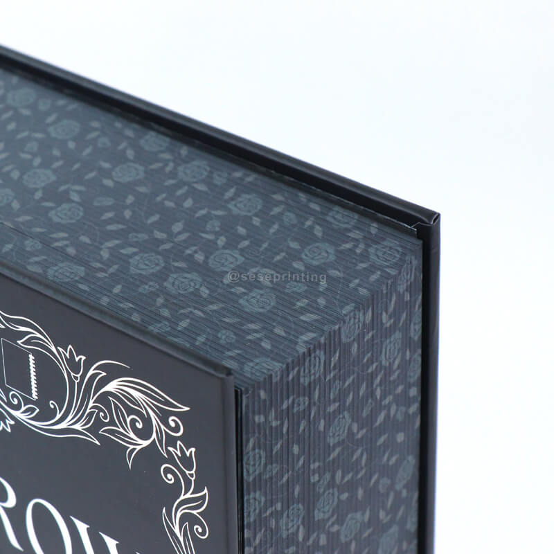 Black Base Paper and White Text Hardcover Books with Patterned Sprayed Edges and Endpapers 10