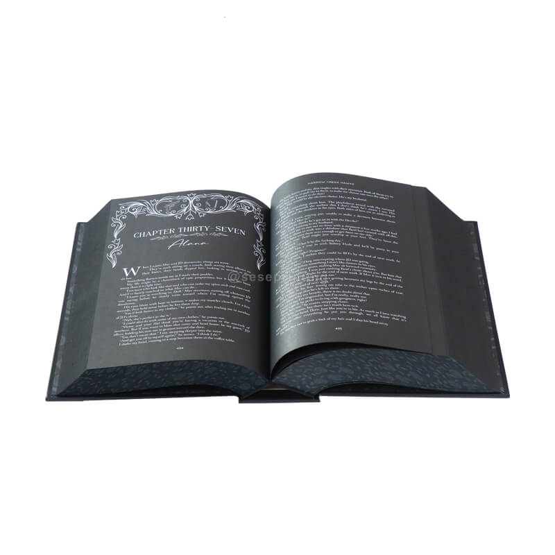 Black Base Paper and White Text Hardcover Books with Patterned Sprayed Edges and Endpapers 8