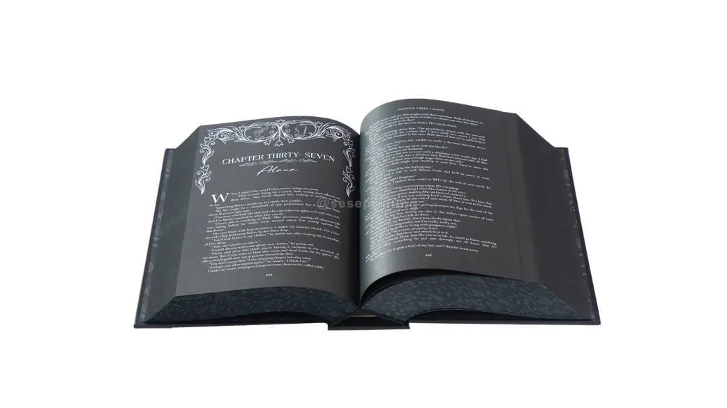 Black Base Paper and White Text Hardcover Books with Patterned Sprayed Edges and Endpapers 1