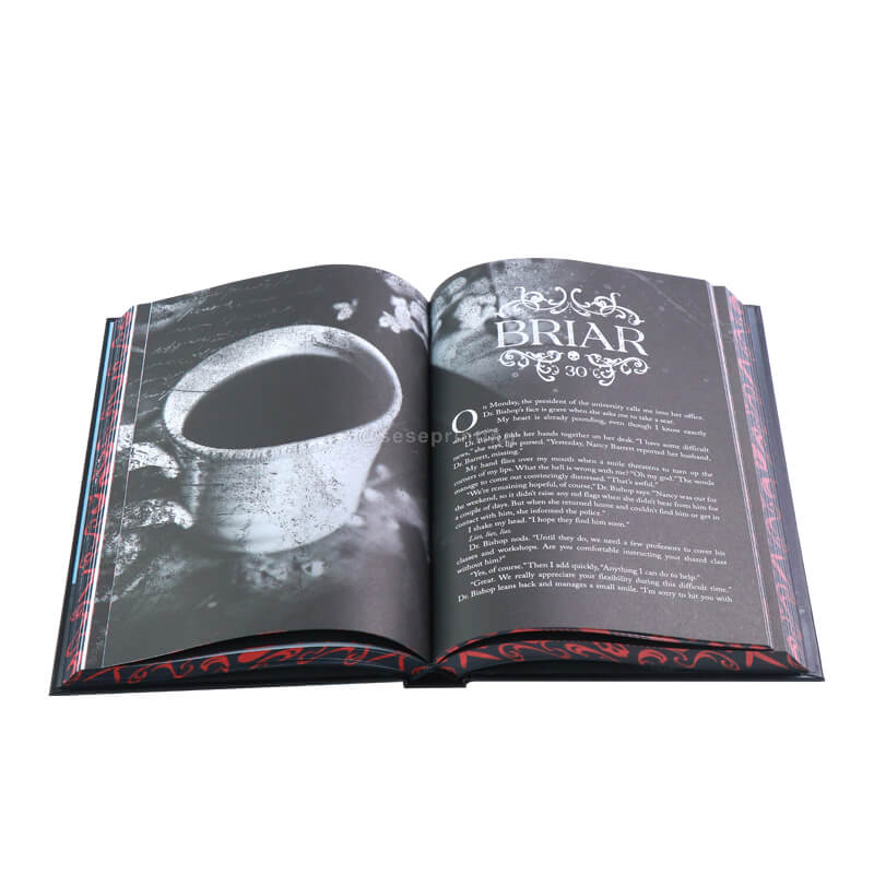 Black and White Print Interior Fiction with Foiled Hardcase, Color End Pages, Custom Sprayed Edges 8