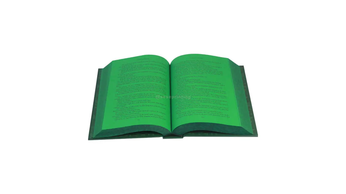 Green Colored Paper Hardback Book with Foil Cover, Sprayed Edges, Custom End Papers 1