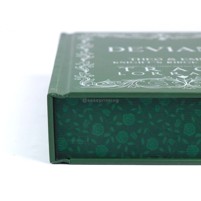 Green Colored Paper Hardback Book with Foil Cover, Sprayed Edges, Custom End Papers 11