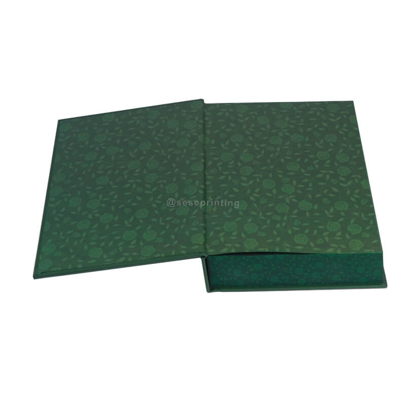 Green Colored Paper Hardback Book with Foil Cover, Sprayed Edges, Custom End Papers 7