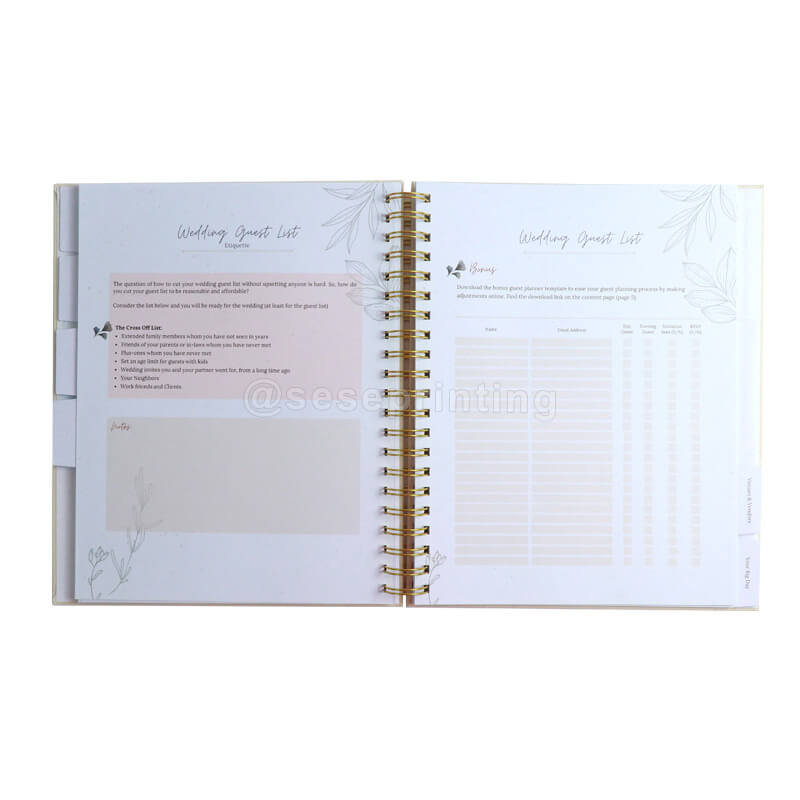 Spiral Binding Hardcover Wedding Planner Printing Guest Journal Book 7