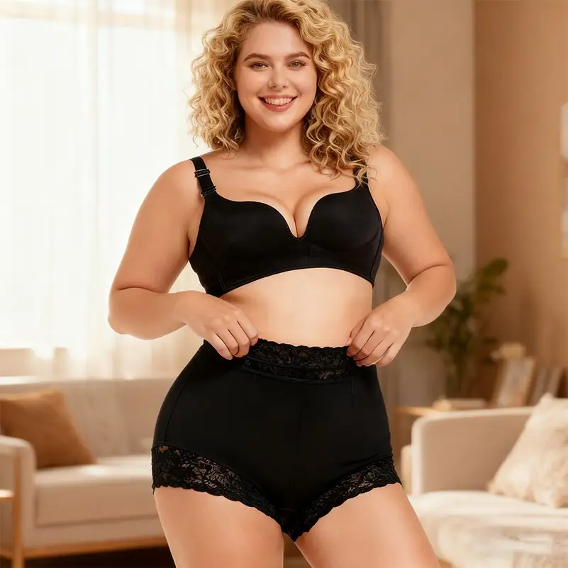 Plus Size Hip Lift Breathable Lace High Waist Shaping Panties 1
